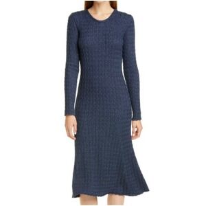 MANSUR GAVRIEL Alpaca Silk Cable‎ Knit Sweater Dress Size Large Navy Blue Italy